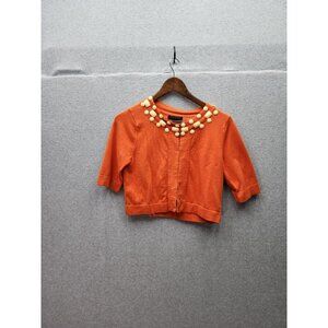 Banana Republic Orange Cardigan W/ Beaded Neckline Hook Eye Closure Mid-Sleeve W